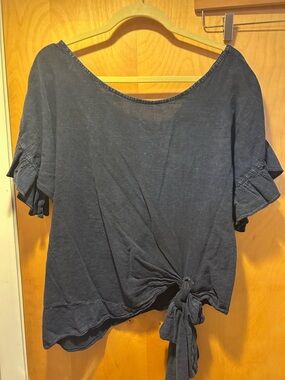 Women’s Navy Short Sleeve Tie-Front Top